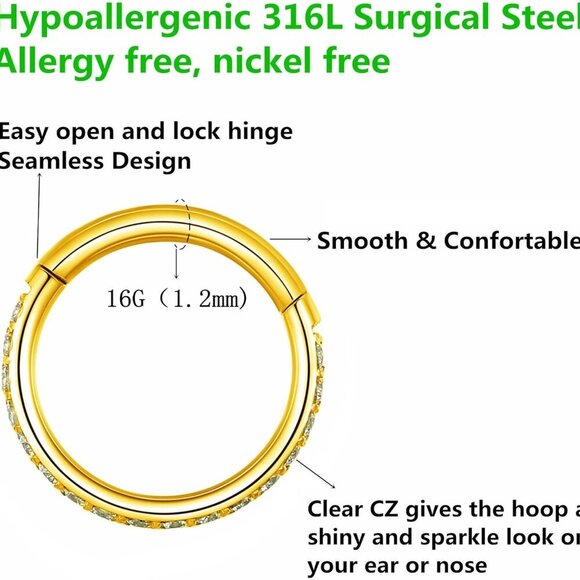 Clear CZ Nose Rings & Earrings - 316L Surgical Steel - Cartilage, Conch, Daith, - Picture 2 of 7